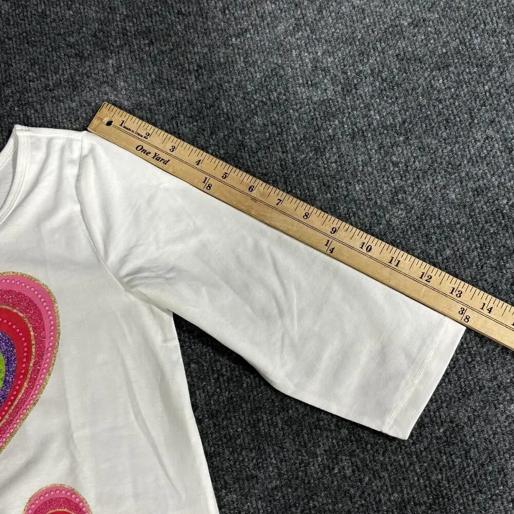 Hannah Banana Shirt Girls 8 White Heart Sequin Long Sleeve Graphic Top New